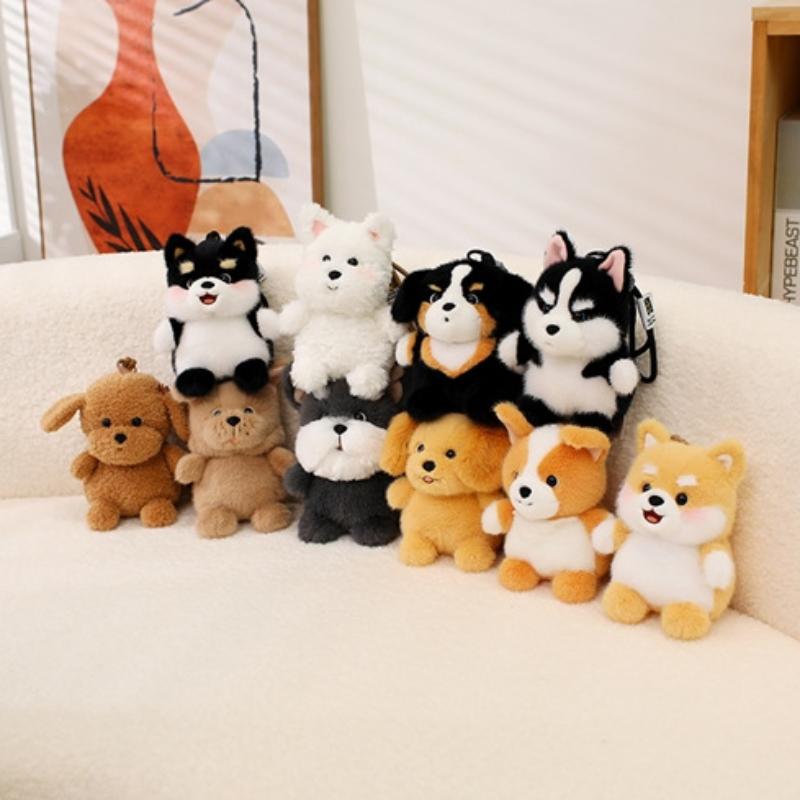 Cute Dog Plush Keychain Cartoon Stuffed Animal Puppy Charm Bag Pendant Backpack Hanging Decoration Key Holder Gifts