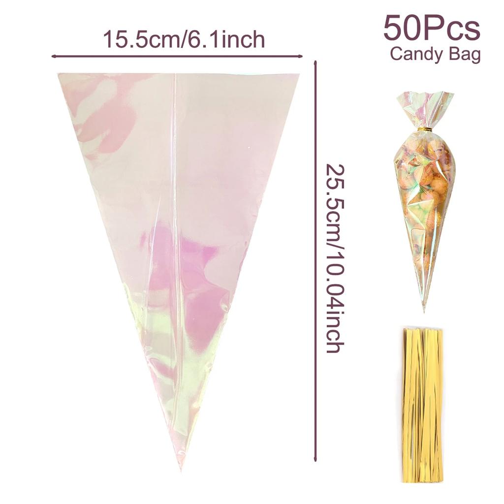 50pcs Rainbow Cellophane Bags - Holographic Party Favor Bags for Gifts, Goodies, and Events - Perfect for Holidays, Birthdays