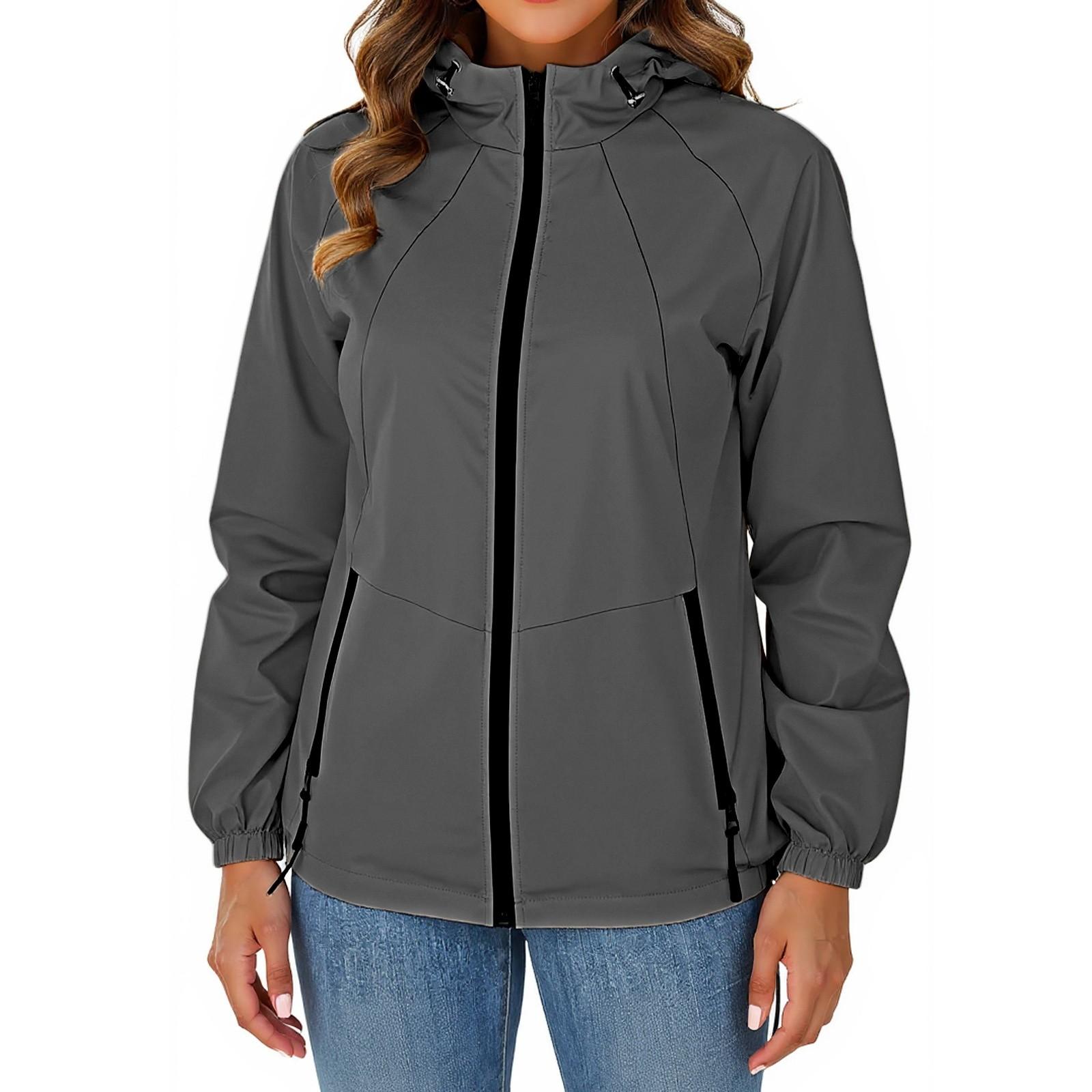 

Куртка женская водонепроницаемая ветровка легкая дождевая куртка с карманами упаковываемая дождевик для женщин с капюшоном XXL