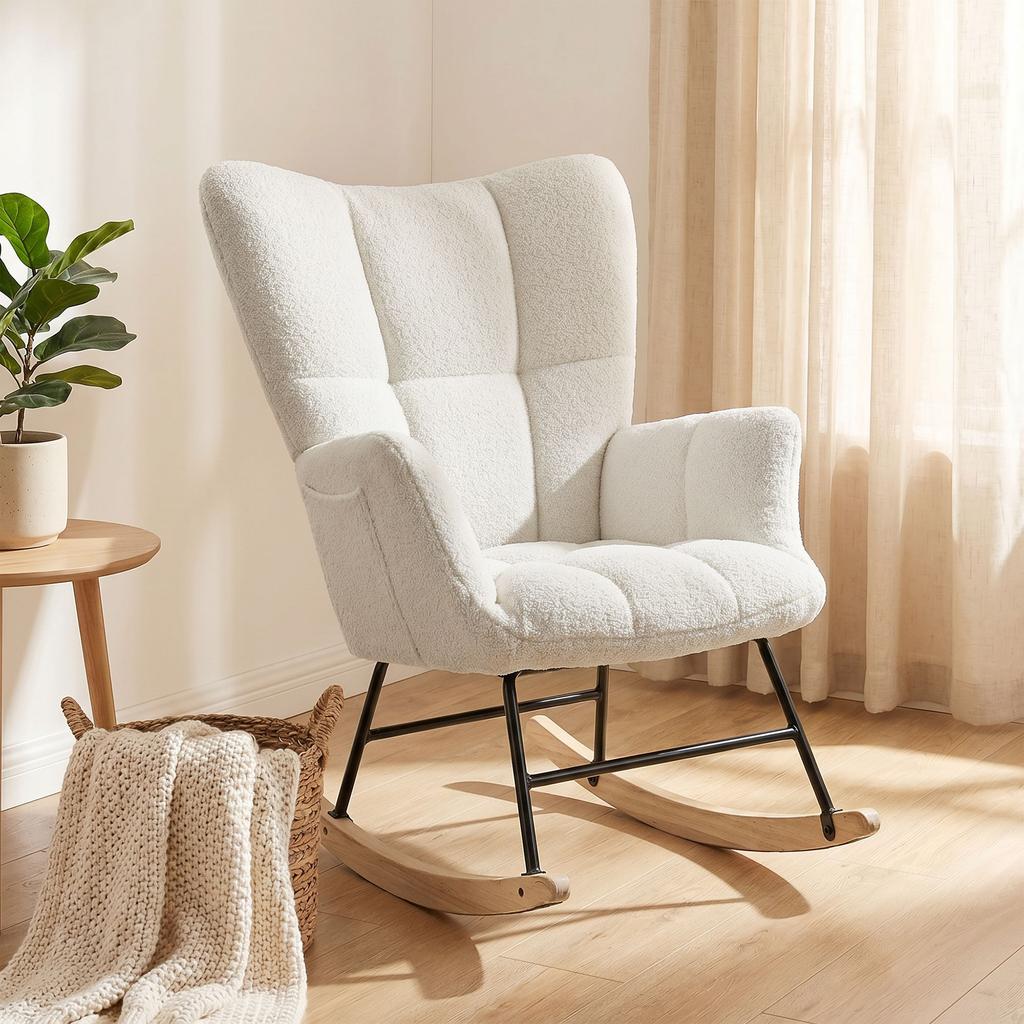 Rocking Chair, Padded Seat, Side Pockets, Cream