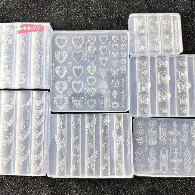 3D Acryl Nagelform Barock Herz Französische Halskette Schmetterling Blume Design DIY Nail Art Dekoration Transparent Maniküre Vorlage