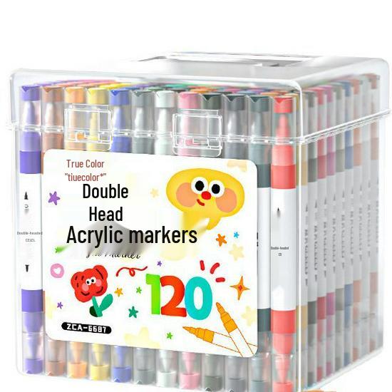 True Color Double-Ended Acrylic Marker Pens for Kids - Large Capacity, Ideal for Art Classes, Painting, and Doodling