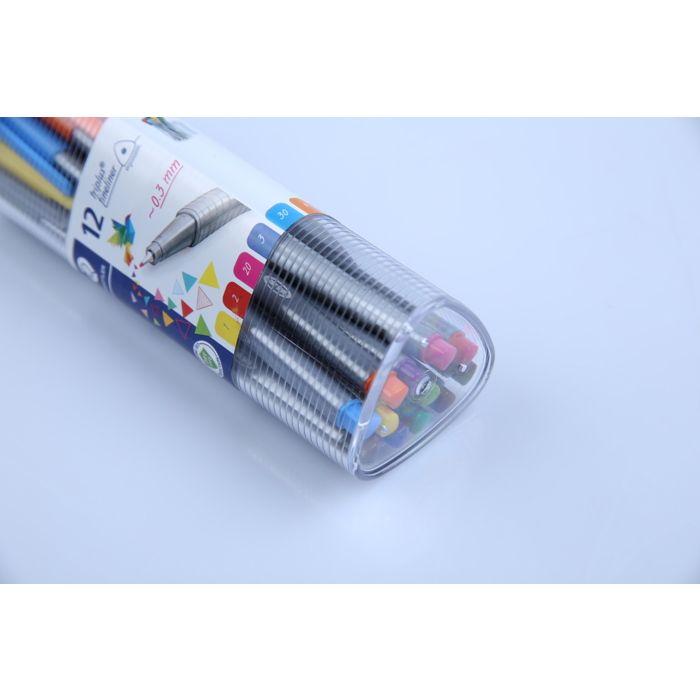 Staedtler triplus 334 334 pr12d stylo feutre fin bleu, jaune, jaune-vert, gris, vert, bleu clair, magenta, orange, roug