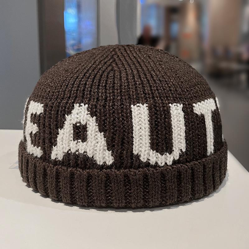 Autumn and winter new landlord hat letter embroidery knitted hat Internet celebrity fashion simple wool hat warm cold hat