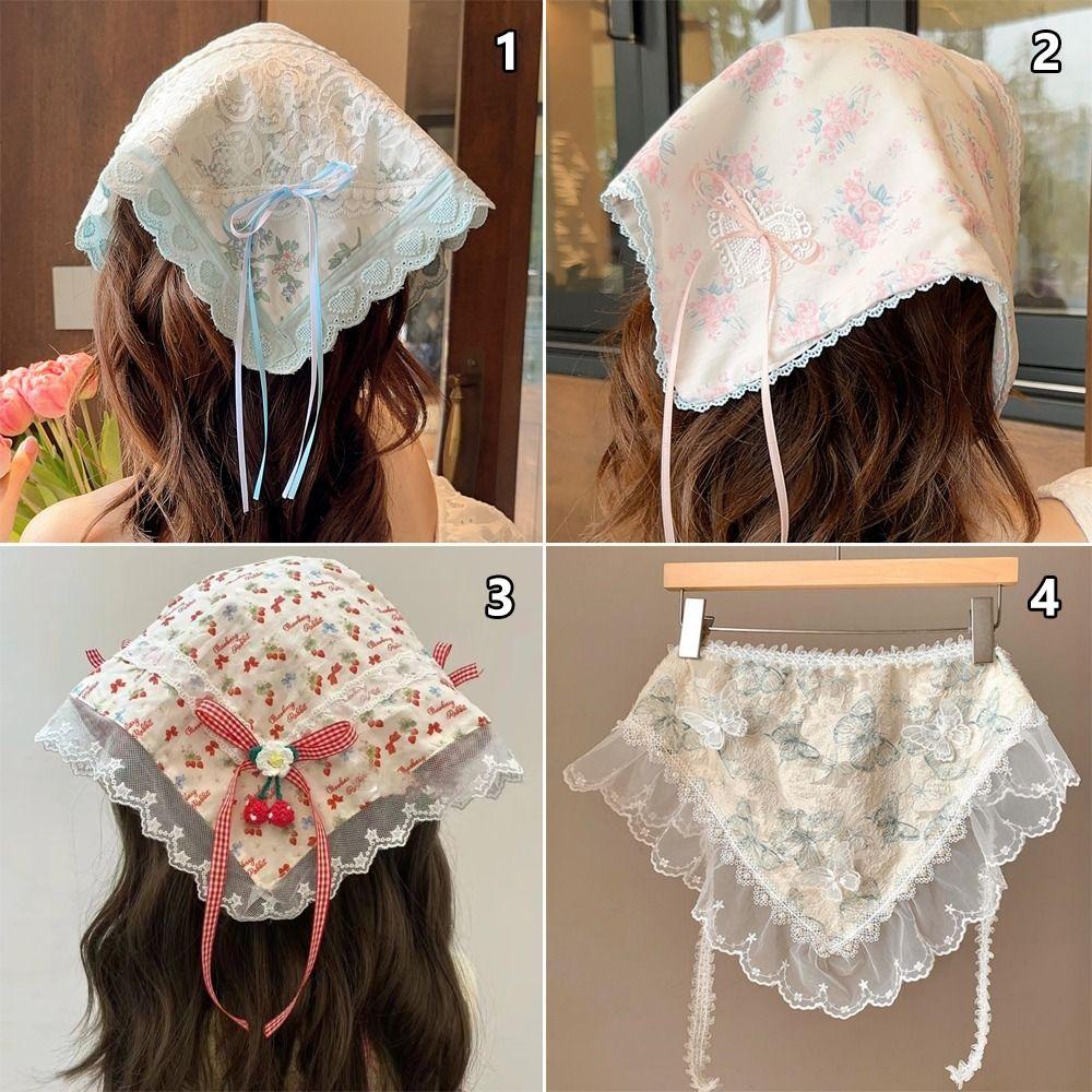 Multicolor Lace Butterfly Headband Floral Patern Headscarf Sweet Triangular Headband  Spring Outing