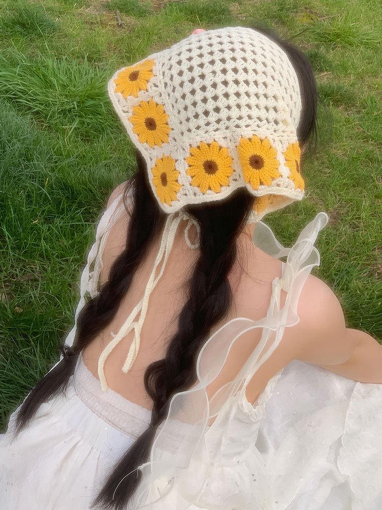 

Женский пасторальный вязаный платок на голову - Треугольная crochet повязка на волосы, милый весенний аксессуар для прогулок.