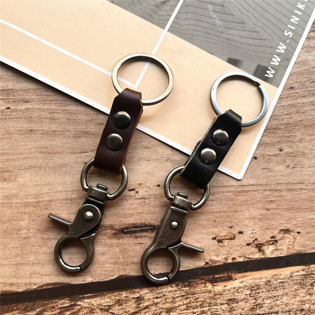 Keychain Accessories Genuine Leather Key Holder Cowhide Keychain for Bags Vintage Key Ring Holder Simple Keyring Small Gifts