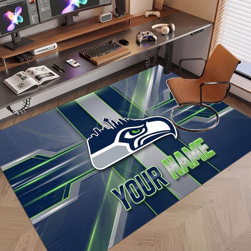 Custom Rug Seattle Seahawks Pattern Print Name Text Soft Non‑Slip Floor Carpet for Home Indoor Decoration