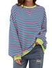 2026 Spring Striped Floral Round Neck Long Sleeve Color Block Hoodie
