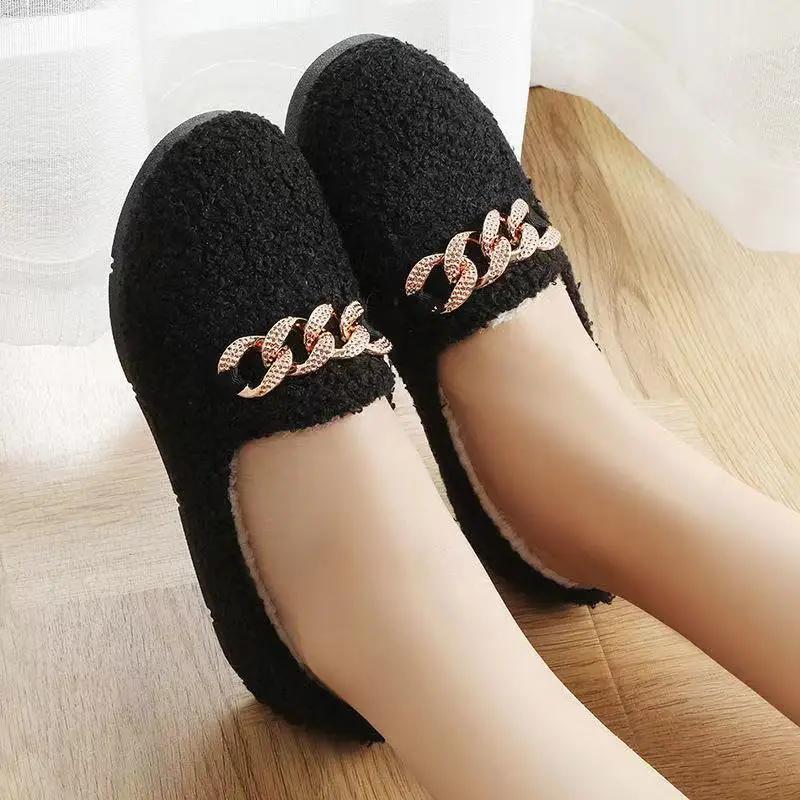 Fashion Cotton Shoes for Women Plush Flats Outdoor Fashion Winter Warm Snow Shoes Women Keep Warm Loafers Zapatos De Mujer