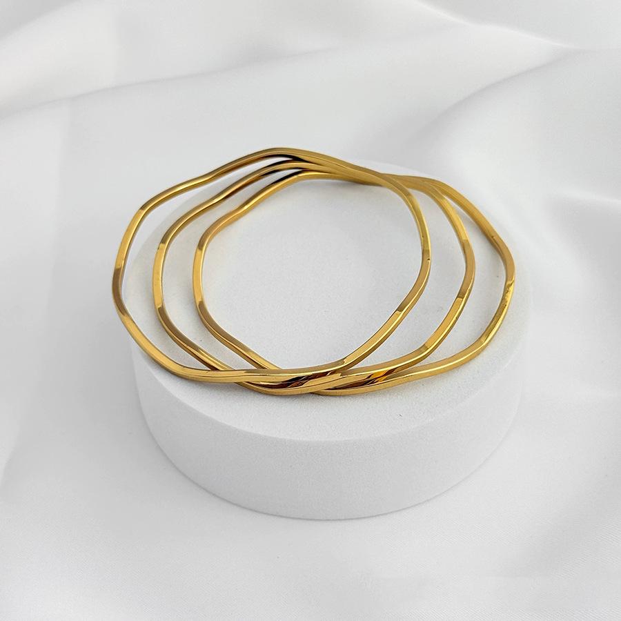 18k Gold Plated Multi-Layer Stackable Stainless Steel Square Twisted Bracelet Set - Elegant, Non-Fading, Fashionable Charms.