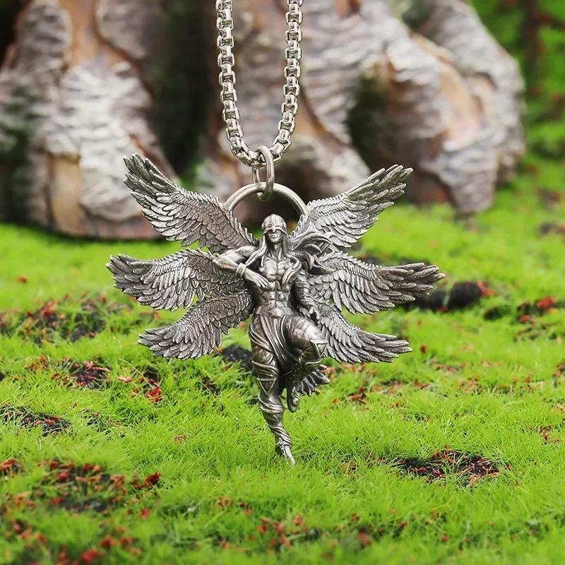 Vintage Gold Wings Wings Necklace Hell Devil Mother Pendant for Men and Women Couples Hip Hop Rock Punk Jewelry