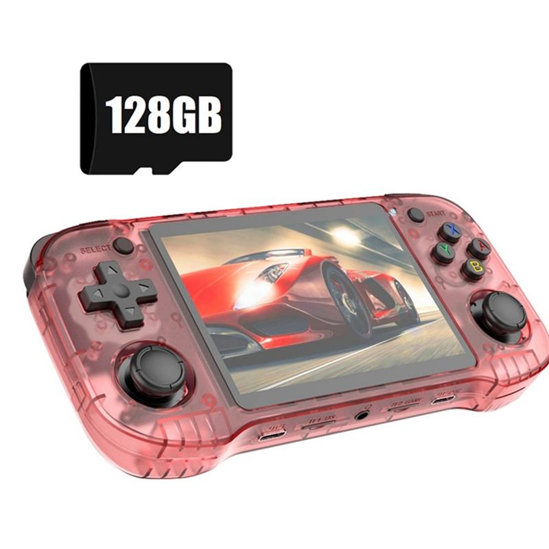 

Portable R46H Retro Handheld Game Console 128G Storage 20000+ Games 4.2 Screen Video Player Integrated Gamepad 10+ Emulators прозорого рожевого кольору