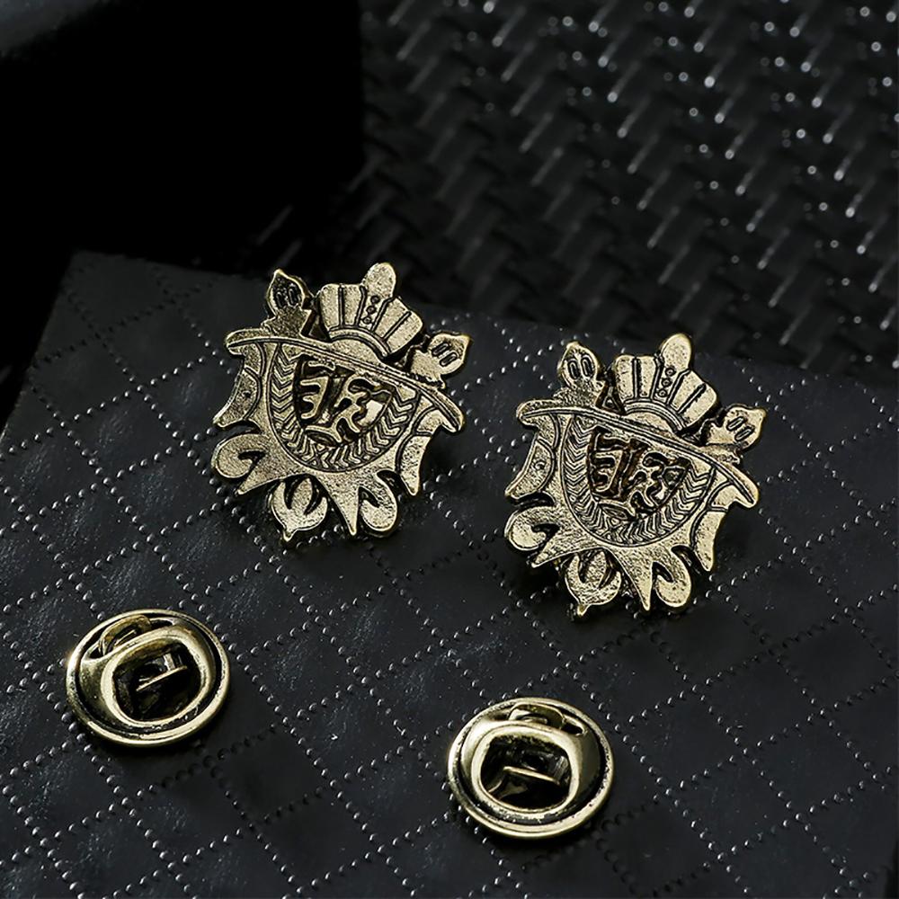 1 Pair Retro Collar Brooches Tree Leaf Wolf Rhinestone Fashion Lapel Pin For Men Women Shirts Suits Clothes Decor Jewelry Gift