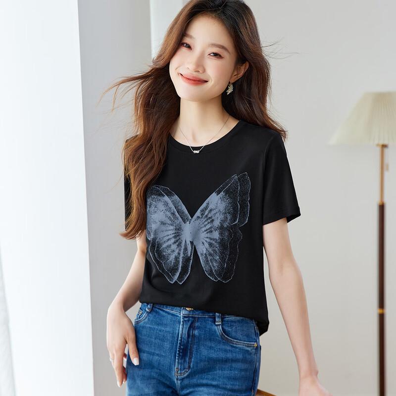 

Srcr Women s 140g Twisted Mulberry Silk Butterfly Print Short Sleeve T-Shirt L