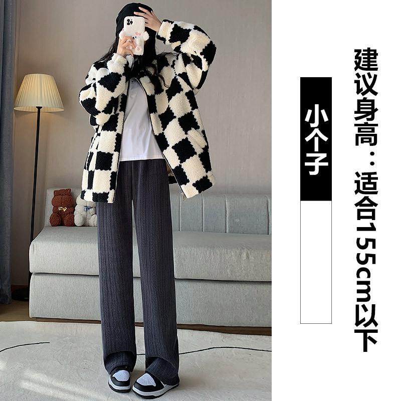 Mai Sui European Cotton Lint Narrow Version Wide-leg Pants Women's Autumn and Winter Velvet High Waist Loose Straight Casual Pants
