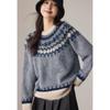 VICTORIA&VERA Women's Fair Isle Jacquard Round Neck Knit Sweater