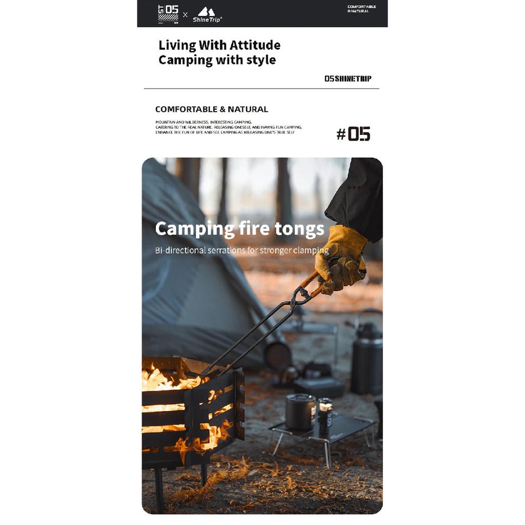 ShineTrip Neuer Outdoor Camping Feuerhaken Verdickter Anti-Verbrühungs-Kohlenstoffstahl Feuerhaken Picknick BBQ leicht tragbar