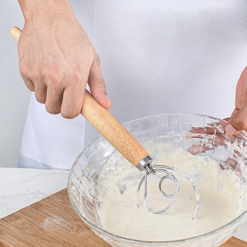 Modern Simple Wooden Egg Beater With Stainless Steel Mixing Rod For Kitchen Daily Use
