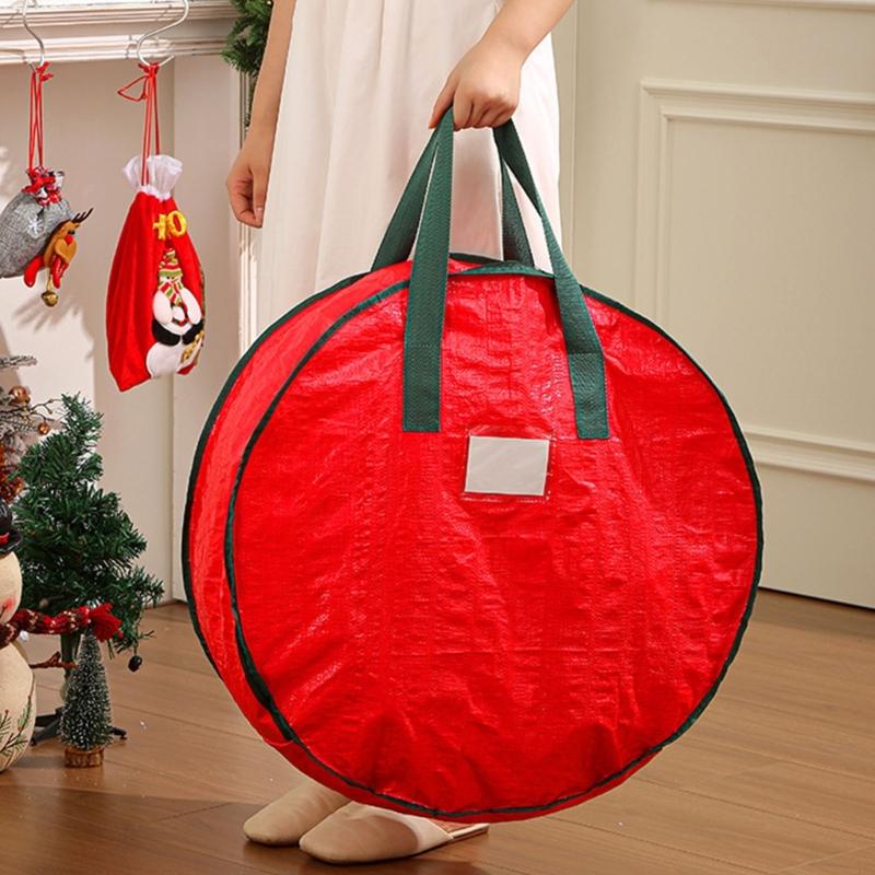 Reusable Christmas Wreath Organizers Round Waterproof Storage Bag With Handles Durable PE Materials For Seasonal Decoration Protections