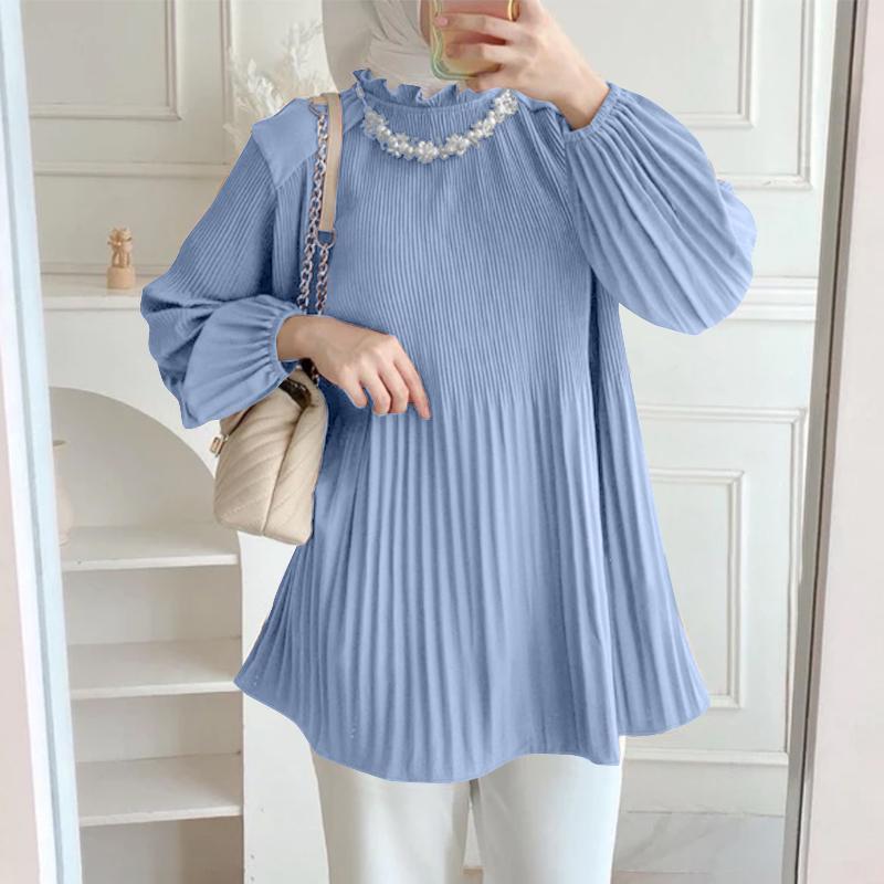 ZANZEA Lässige Bluse mit Rundhalsausschnitt und langen Ärmeln für Damen