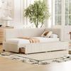 Sofa Bed 90 X 200 Cm, Sleep Function Sofa Bed with Drawers, Upholstered Bed with Slatted Frame, Velvet Fabric, Beige (Without Mattress)