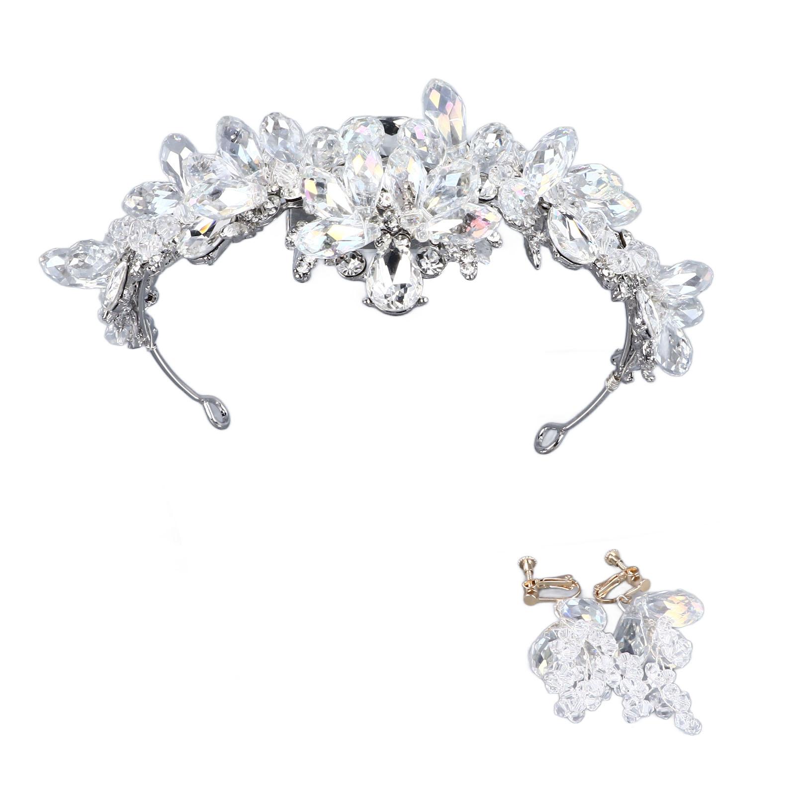 Strass Tiara Hardmetaal Sterk Roestvrij Elegant Sprankelend Compact Prinses Tiara met Hangende Oorbellen voor Feest