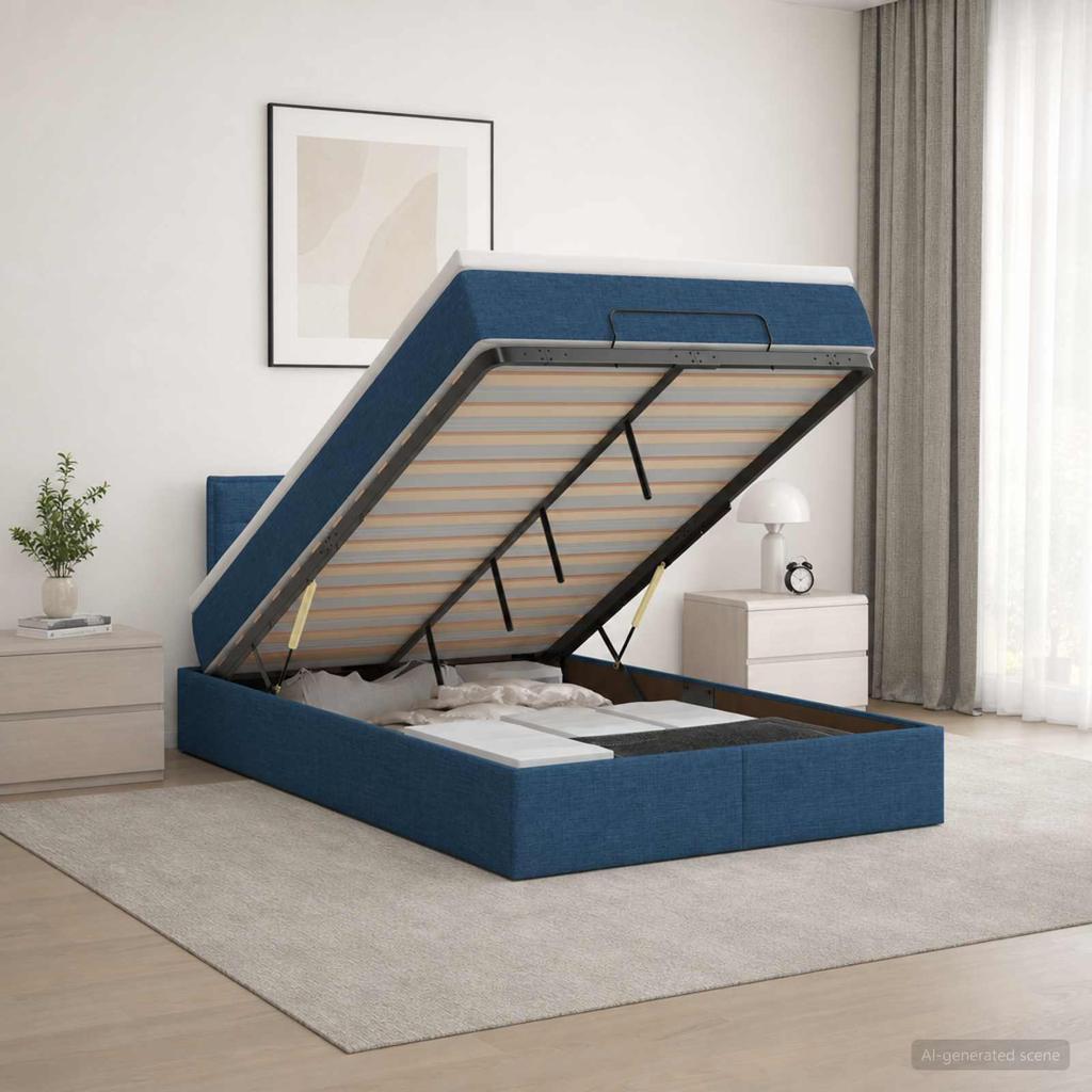 Ottoman Bed with Mattress and Headboard Blue 120 X 190 Cm Fabric