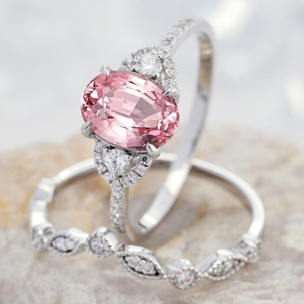 

Luxury European and American Simulated Tourmaline Ring, Pink Zircon Pair Ring, Women s Wedding Jewelry, Valentine s Day Gift. No. 10