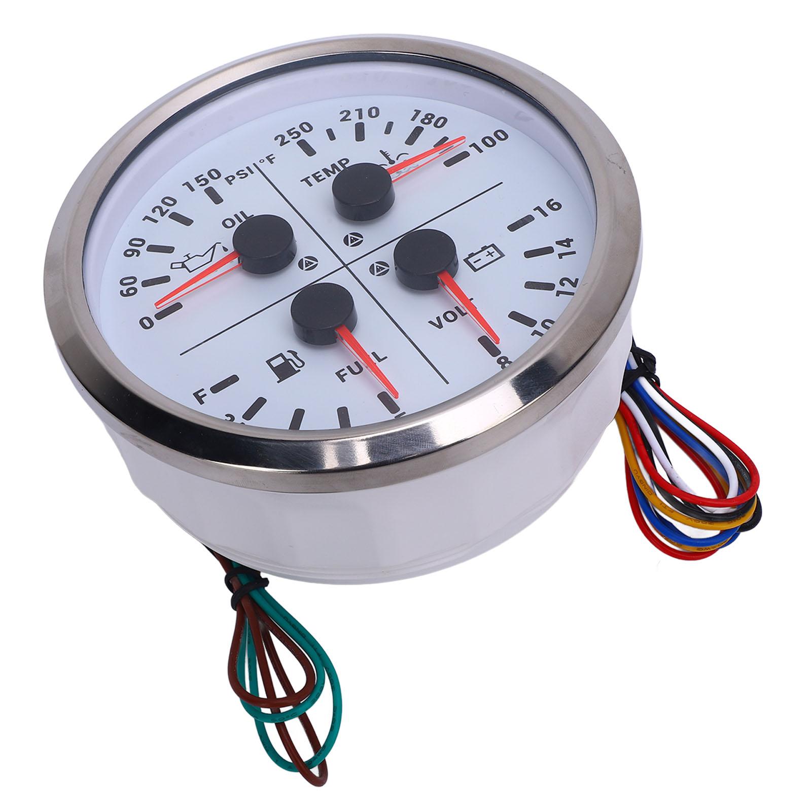 

110mm 4 3 8in 4 in 1 Multifunction Gauge DC 12V 0 150PSI Oil Pressure Fuel Level 100 250 Fahrenheit Water Temp 8 16V CXA016