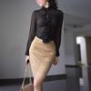 High-Waisted Lace Spliced Elegant 2025 Slimming Short Skirt