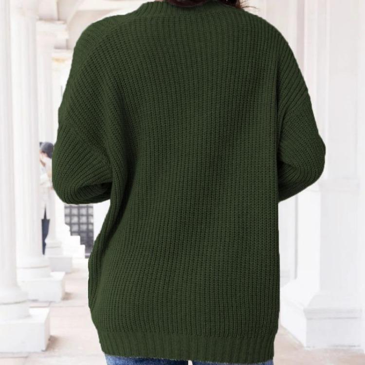 Women's V-neck Solid Color Knitted Cardigan Loose Single-breasted Sweater for Spring and Autumn