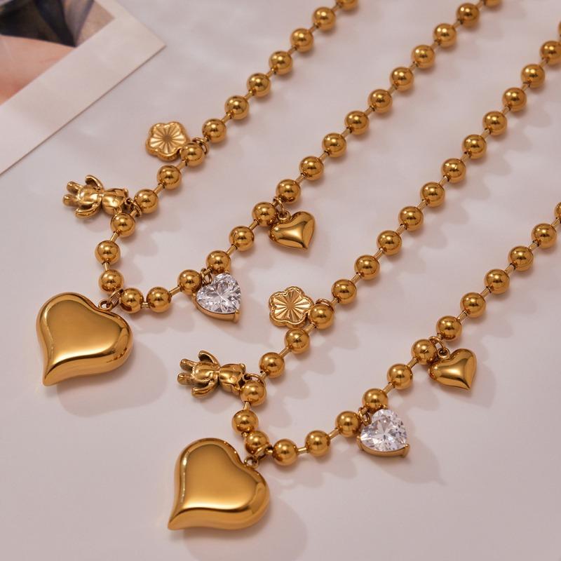 Mili 5a cubic zirconia big heart bear hollow clavicle chain - 18k gold plated eco-friendly stainless steel jewelry