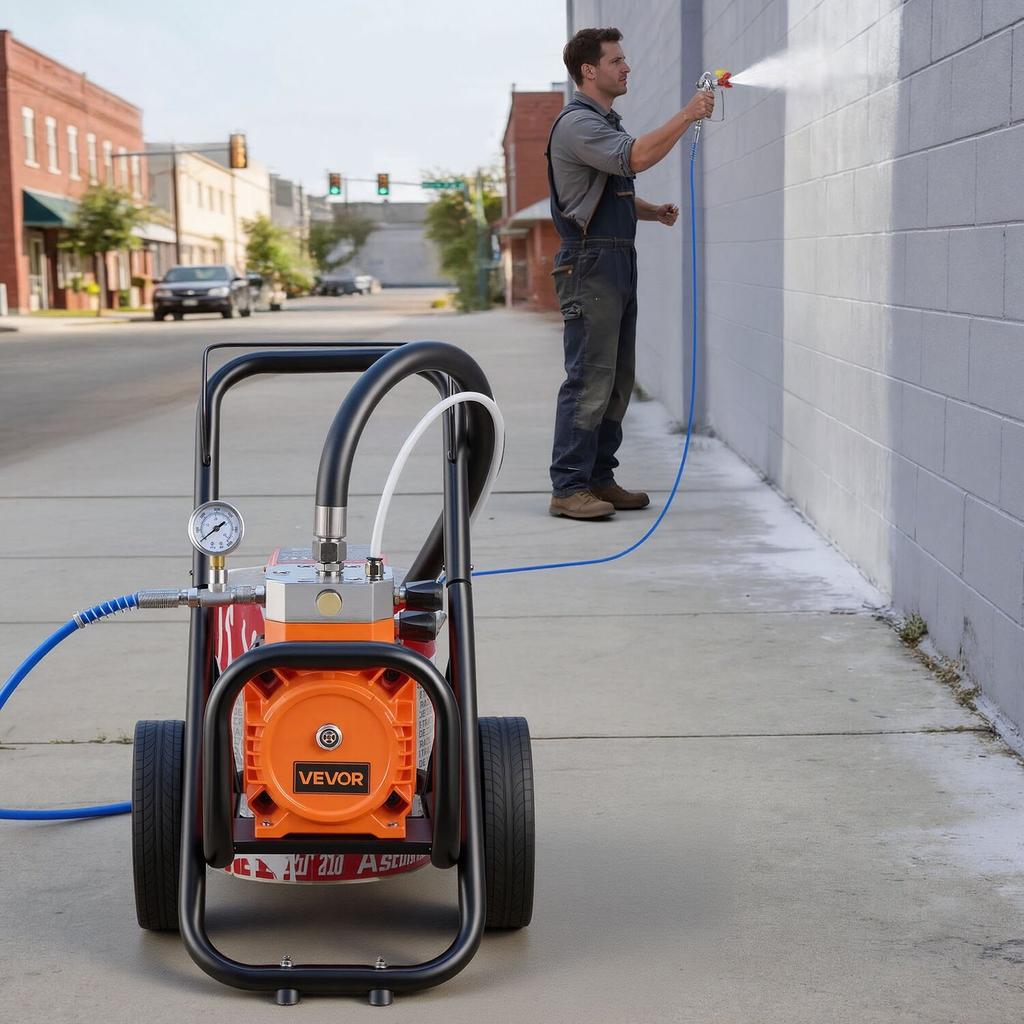 Diaphragm Airless Paint Sprayer, 2000 W Efficient Cart Airless Paint Sprayer, 3300 Psi High Pressure, with Extension Pole, Cleaning Needle and Brush,