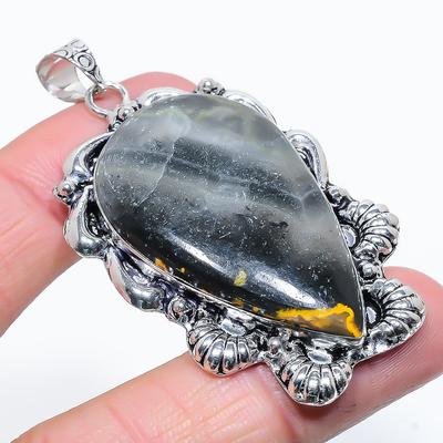 Natural Bumblebee Jasper Gemstone 925 Sterling Silver Gift Pendant 2.44" e0A61