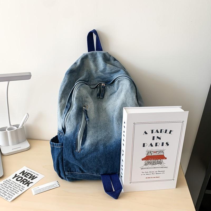 Gradient Retro Rucksack Große Kapazität Schüler Schultasche Jeans Rucksack