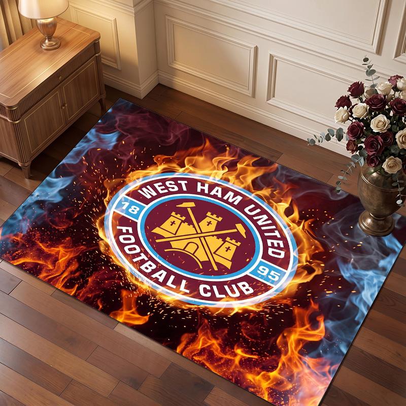 West Ham United Fußball Druck Kristall Samt Teppich, Bequemer Wasserabsorbierender Rutschfester Innenboden Teppich