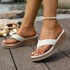 Fashion Fashion Woven Band Wedge Flip Flops for Women Summer Thick Sole Beach Slippers Woman Lightweight Comfort Clip Toe Sandals Female