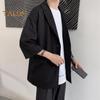 Men Suit Coat Solid Color Spring Summer Suit Jacket Single-Button Lapel Design 3/4 Sleeve Loose Fit Casual Business Outerwear