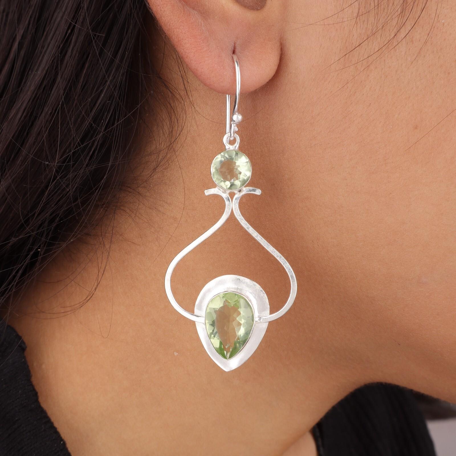 

Натуральный зеленый аметист драгоценный камень 925 стерлинговое серебро ручная работа стильные серьги 2,07 EE-170-14