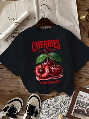 Cherries Local Hand Picked Plump and Juicy Print Women T-Shirt Hip Hop Y2K Clothes All-Match T Shirt Summer Top Graphic Y2K Top