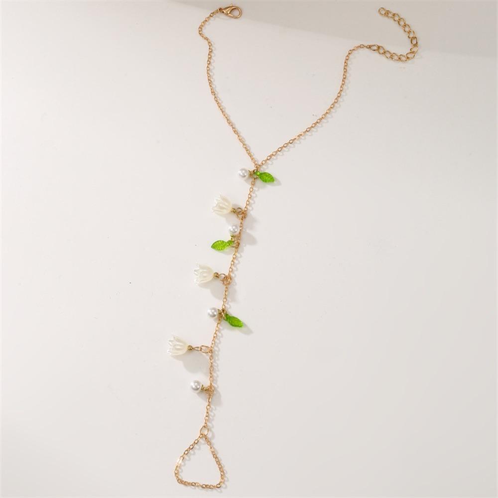 Chic Hand Chain Flowers Jewelry Set Bracelet Vintage May Bells Earrings Pearl Exquisite Bellflower Ankle Chain Girls