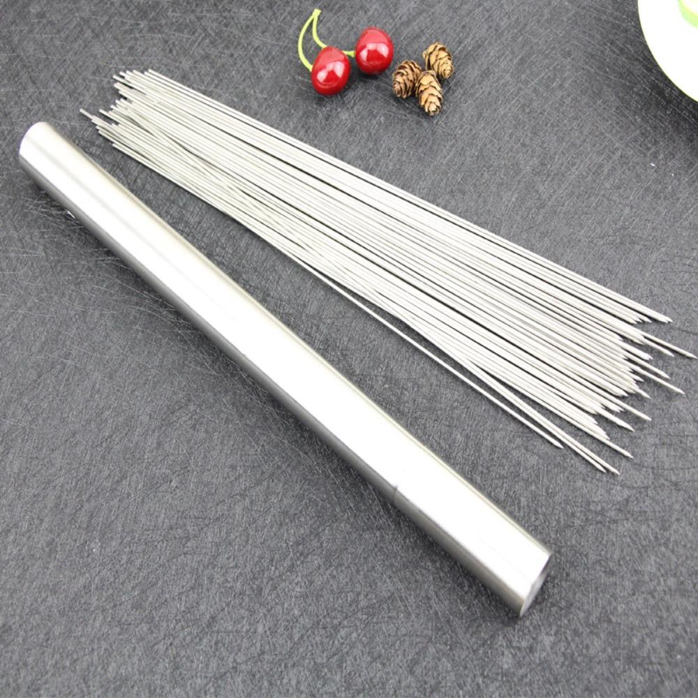 

100Pcs/Box Portable Flat Grilled Tag Reusable BBQ Needle Stick Stainless Steel Grilled Tag Cooking Round