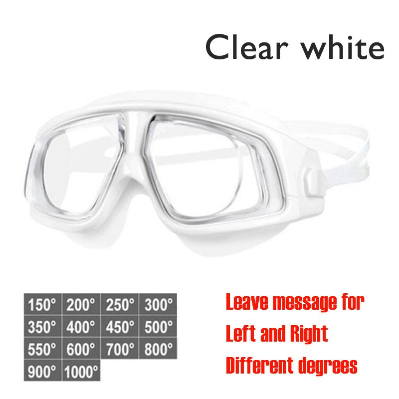 -1.5 To -10.0 Myopia Swim Eyewear Silicone Large Frame Anti Fog Swimming Goggles Custom Different Degree For Left Right Eyes