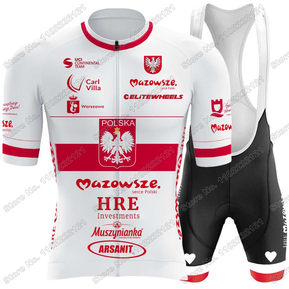 Team Mazowsze Serce Polski Cycling Jersey 2023 Poland Champion Set Men Cycling Clothing Road Bike Shirts Suit Bicycle Pants