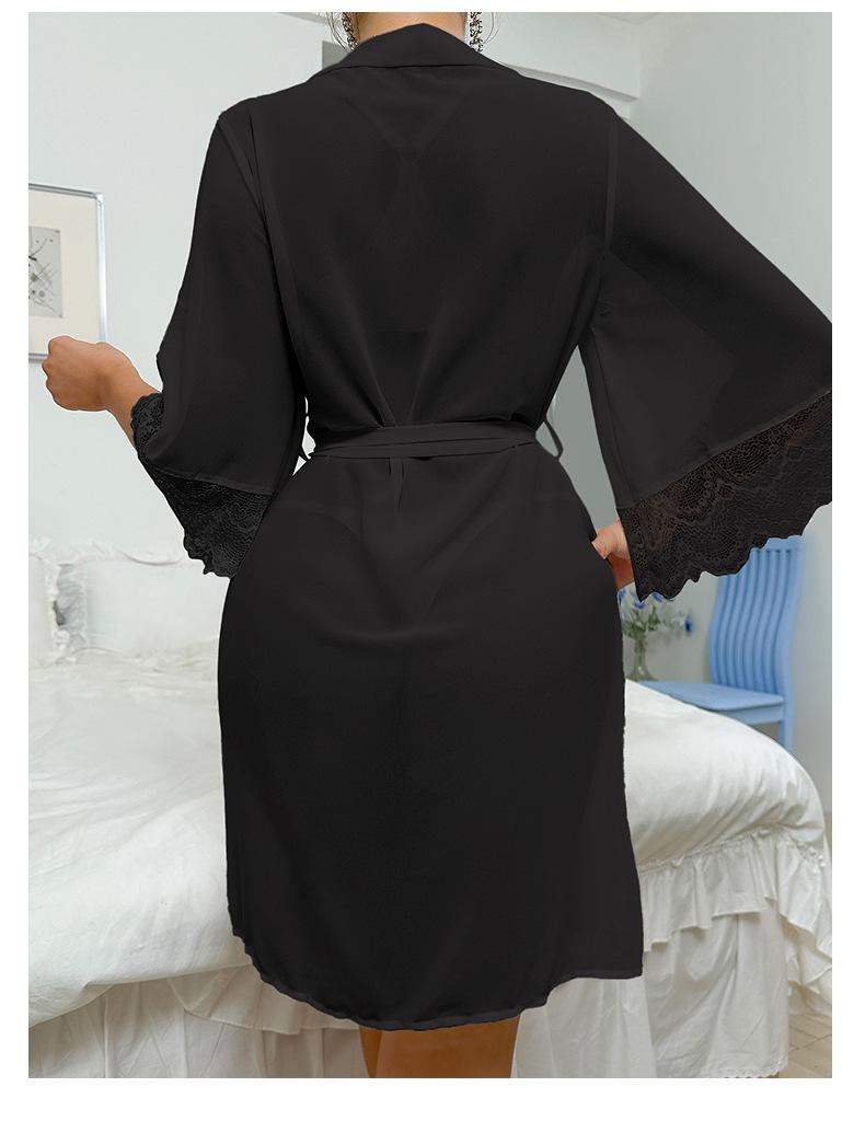 Sexy Chiffon Lace Nightgown - Sheer Temptation Robe for Women