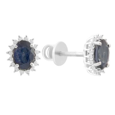 Stříbrné náušnice s přírodním safírem 2.342ct, zirkony (2181019)