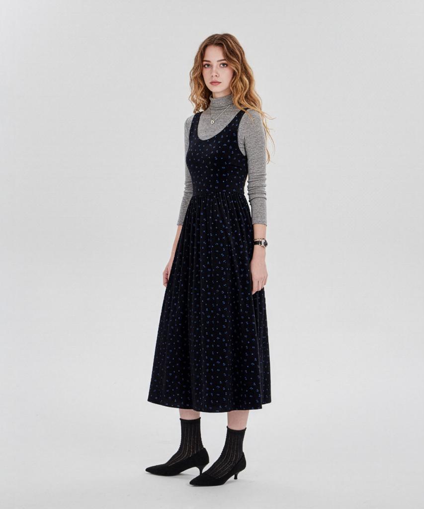 Maia Velvet Flower Dress - Teal Blue (Tencel T-Shirt Set)