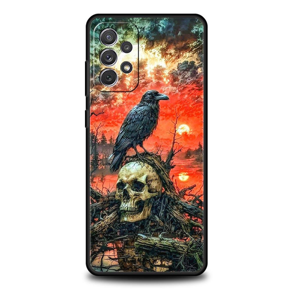 Raven Crow Skull Pattern Phone Case For Samsung Galaxy A17 A07 A55 A35 A25 A15 A05 A33 A31 A23 A21s A13 A41 A73 A53 A51 A71Cover