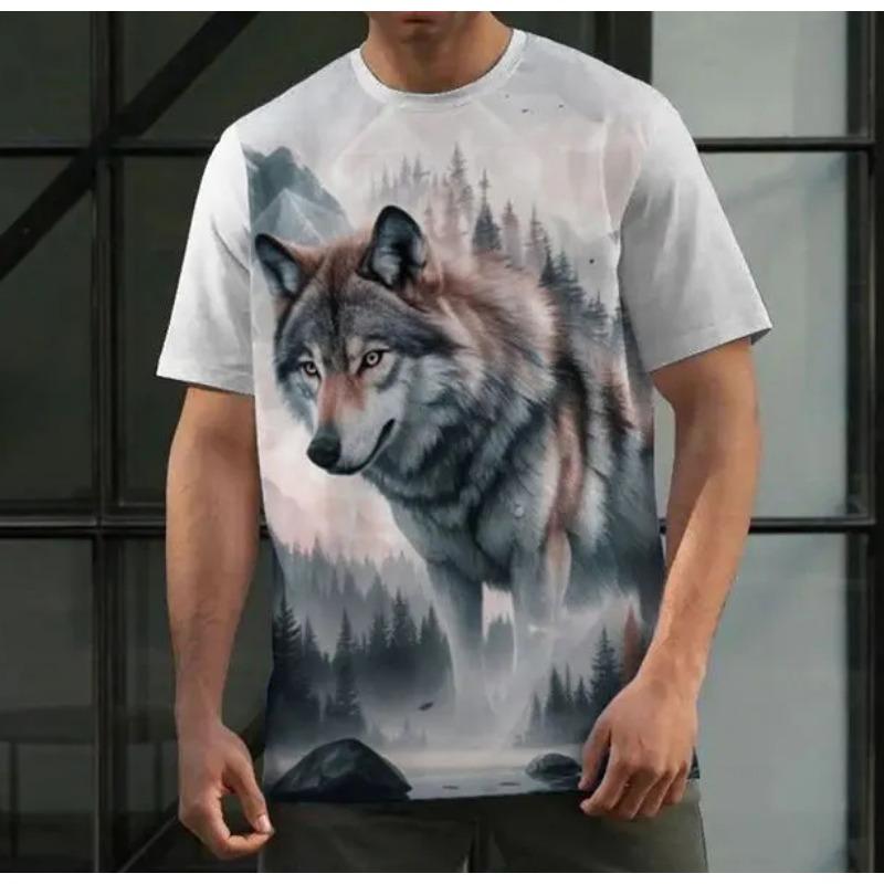 Summer TShirt Animal Wolf 3D Printed Short-Sleeved Street Shoot Oversized Tops Fashion Casual Wear Mens TShirt